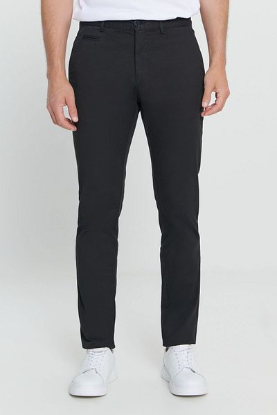 AC&Co / Altınyıldız Classics Men's Black Slim Fit Slim Fit Side Pocket Cotton Diagonal Patterned Flexible Trousers