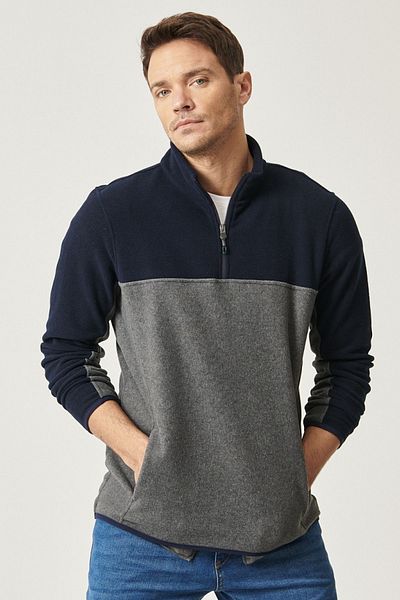 AC&Co / Altınyıldız Classics Ανδρικό μπλουζάκι μπλέ-ανθρακί Standard Εφαρμογή Καθημερινή Άνετο Διπλό Αθλητικό Φλις Φούτερ