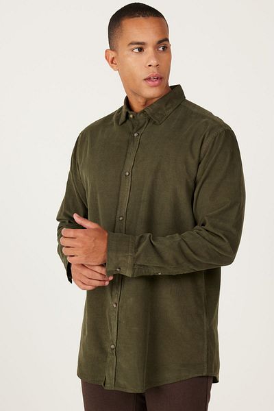 ALTINYILDIZ CLASSICS Férfi khaki Comfort Fit Relax Fit Rejtett gombos gallér 100% pamut ing