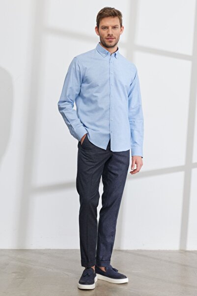 ALTINYILDIZ CLASSICS Чоловічі сині брюки Slim Fit з вузьким кроєм, боковими кишенями, еластичним поясом і візерунком