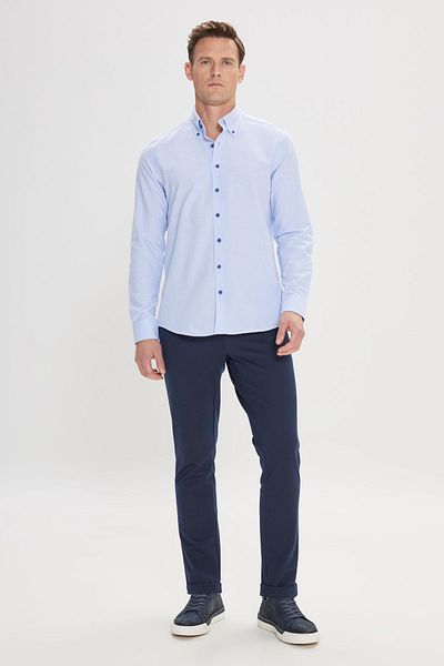 AC&Co / Altınyıldız Classics Cămașă Oxford pentru bărbați, albastru deschis, cu guler cu nasturi