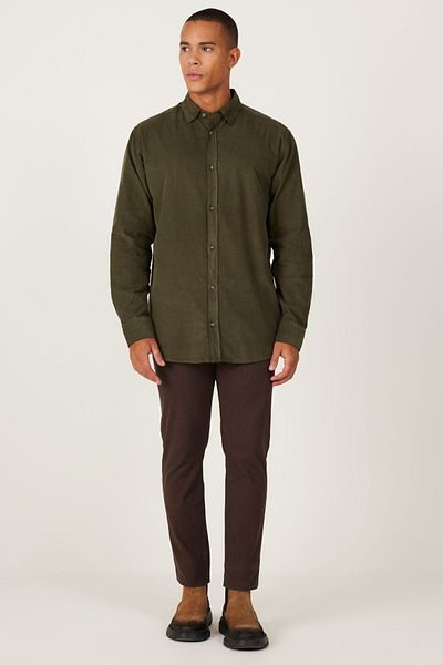 ALTINYILDIZ CLASSICS Férfi khaki Comfort Fit Relax Fit Rejtett gombos gallér 100% pamut ing