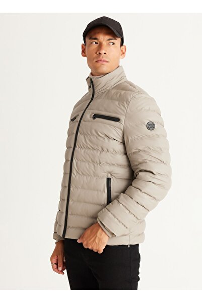 ALTINYILDIZ CLASSICS Ανδρικό παλτό γιακά σταντ χρώματος βιζόν με θερμόμετρο και τσέπες - Standard Fit