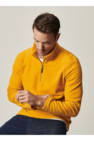 AC&Co / Altınyıldız Classics Gelbes, pillingfreies, kältebeständiges Fleece-Sweatshirt mit Standard-Passform und Stehkragen für Herren