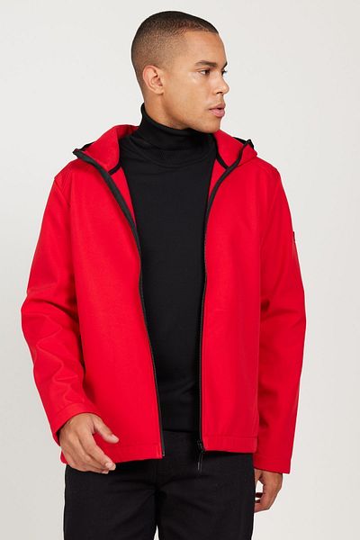 AC&Co / Altınyıldız Classics Roter Herren-Softshellmantel mit Standard-Passform und normalem Schnitt und Stehkragen