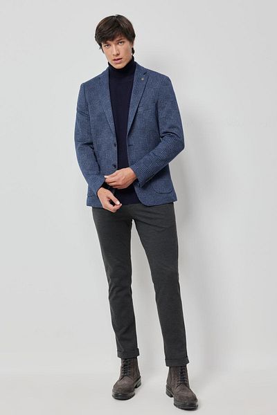 ALTINYILDIZ CLASSICS Ανδρικό καρό μπουφάν Navy Blue-White Slim Fit Slim Fit Mono Collar