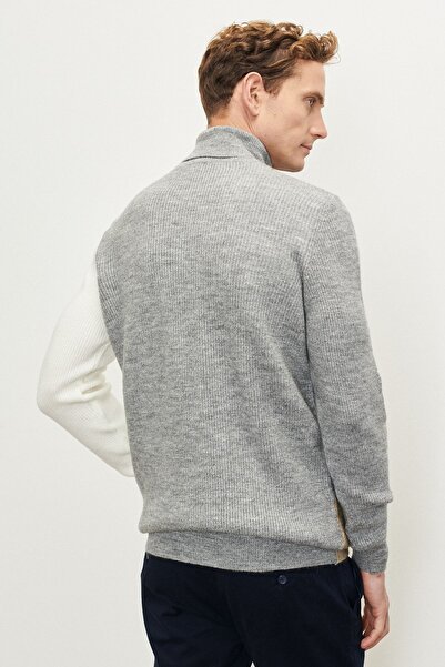 ALTINYILDIZ CLASSICS Men's Beige-gray Standard Fit Regular Cut Full Turtleneck Ruffled Soft Textured Knitwear Sweater