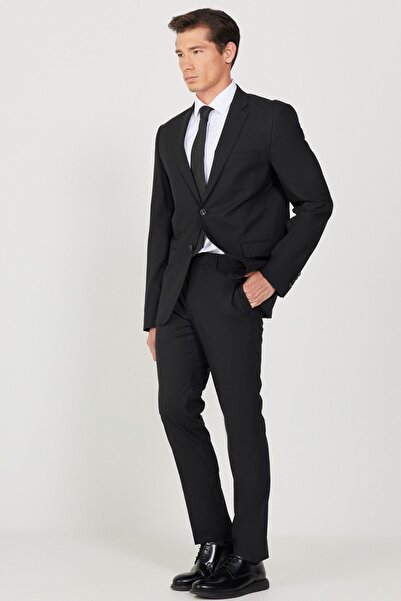 ALTINYILDIZ CLASSICS Erkek Siyah Yünlü Slim Fit Dar Kesim Su Ve Leke Tutmayan Nano Takım Elbise