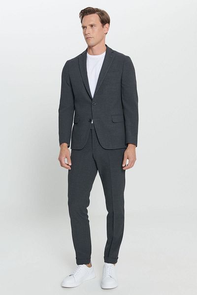 ALTINYILDIZ CLASSICS Men's Anthracite Slim Fit Slim Fit Mono Collar Patterned Suit