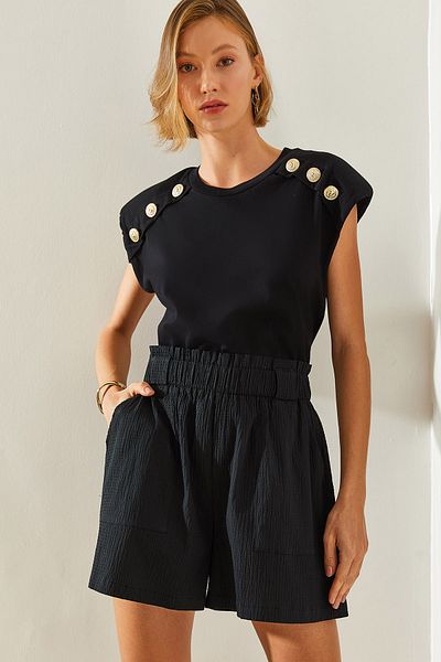 Bianco Lucci Shorts und Bermudas aus Fallschirmstoff für Damen mit elastischem Bund – großes Taschendetail 60251293