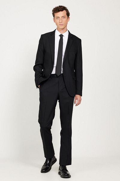 ALTINYILDIZ CLASSICS Men's Black Regular Fit Wide Cut Mono Collar Dobby Suit