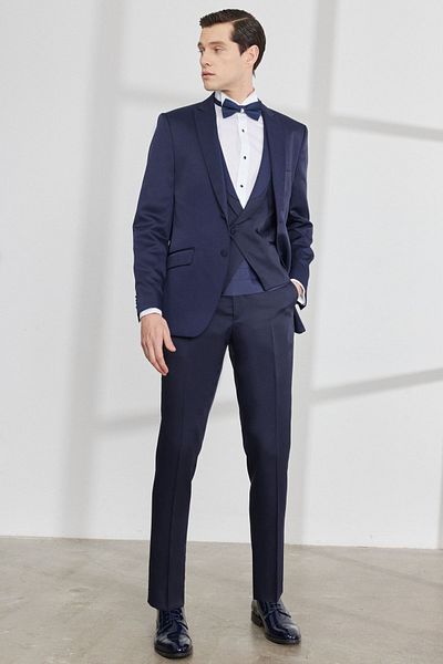 ALTINYILDIZ CLASSICS Men's Navy Blue Slim Fit Slim Fit Swallow Collar Dobby Vest Tuxedo Suit