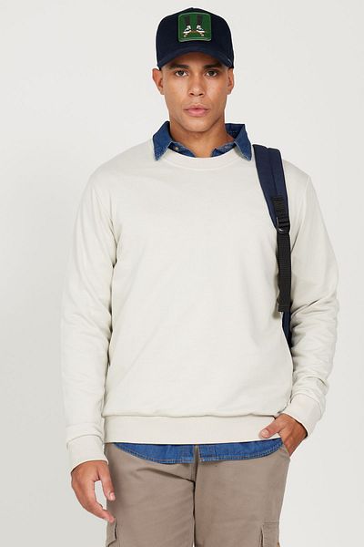 AC&Co / Altınyıldız Classics Pánská bavlněná mikina se 3 vlákny, vodově zelená Standard Fit Regular Cut Crew Neck