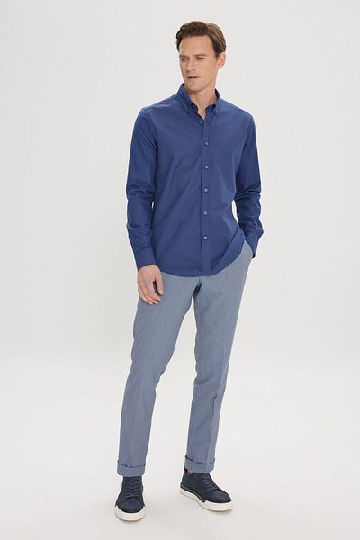 AC&Co / Altınyıldız Classics Pánská tmavě modrá 100% bavlna Oxford Slim Fit košile s knoflíkovým límcem