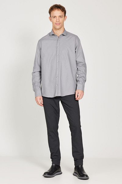 ALTINYILDIZ CLASSICS Ανδρικό γκρι Comfort Fit Relaxed Fit ιταλικό γιακά 100% βαμβακερό πουκάμισο Dobby