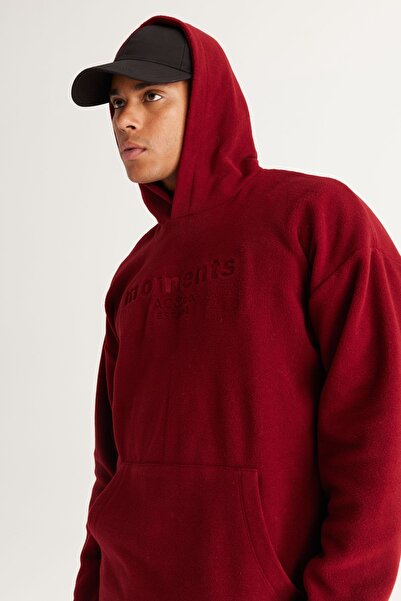 AC&Co / Altınyıldız Classics Men's Burgundy Oversize Loose-Fit Hooded Fleece Sweatshirt