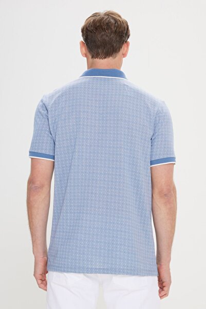 ALTINYILDIZ CLASSICS Чоловіче синє поло Regular Fit Relaxed Fit з жакардовим коміром Tisort