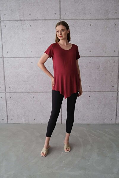 SARE ERKMEN تي شيرت للحوامل باللون العنابي - قطعة واحدة