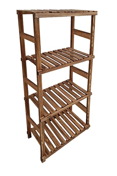 onehediye Masif Ahşap 120x60cm Dekoratif 4 Raflı Kitaplık Banyo Rafı Mutfak D...