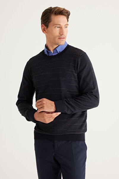 ALTINYILDIZ CLASSICS Erkek Lacivert-antrasit Yünlü Standart Fit Normal Kesim Bisiklet Yaka Triko Kazak