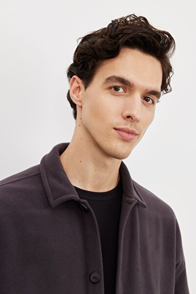 AC&Co / Altınyıldız Classics Men's Anthracite Oversize Loose Cut Classic Collar Non-Pilling Winter Comfortable Fleece Shirt