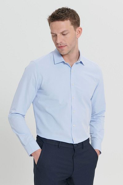 ALTINYILDIZ CLASSICS Ανδρικό πουκάμισο γαλάζιο Slim Fit - Κλασικό γιακά, Βαμβακερό Dobby