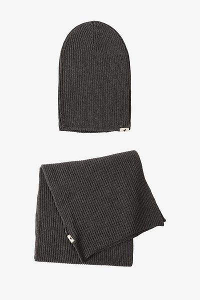 AC&Co / Altınyıldız Classics Set de eșarfă și beanie pentru bărbați, gri Melange, rezistent la vânt