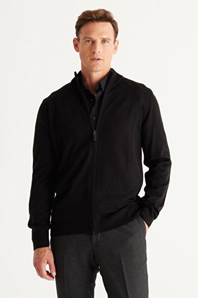 AC&Co / Altınyıldız Classics Pánský černý svetřík standardního střihu s vysokým límcem, nežmolkující