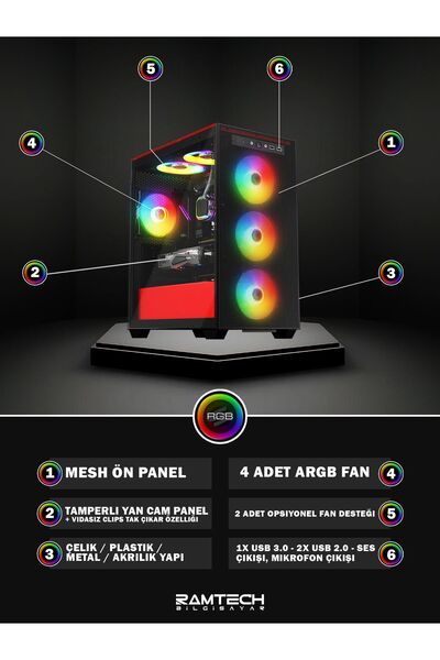RAMTECH BİLGİSAYAR Blaze X70 I5 4460 16gb Ram 480gb Ssd Gt730 4gb Masaüstü Oyuncu Bilgisayarı