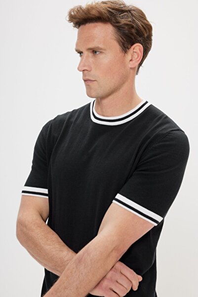 ALTINYILDIZ CLASSICS Men's Black Standard Fit Regular Cut 100% Cotton Crew Neck Knitwear T-Shirt