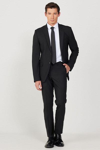 ALTINYILDIZ CLASSICS Men's Black Wool Slim Fit Slim Fit Water and Stain-Proof Nano Suit
