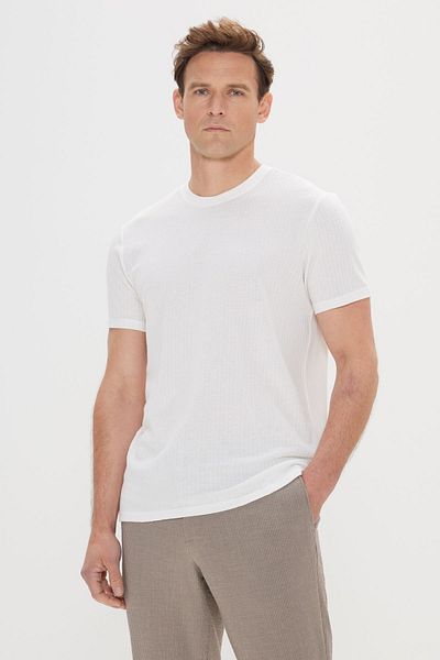 ALTINYILDIZ CLASSICS Tricou alb pentru bărbați, slim fit, 100% bumbac Dobby, cu gât crew