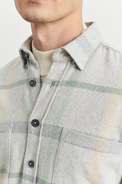 AC&Co / Altınyıldız Classics Men's Grey-green Oversize Loose Cut Button Collar Plaid Patterned Flannel Lumberjack Shirt