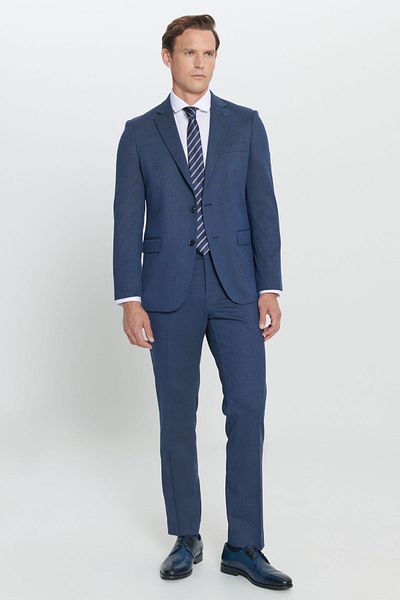 ALTINYILDIZ CLASSICS Men's Navy Blue Regular Fit Relaxed Cut Mono Collar Patterned Suit