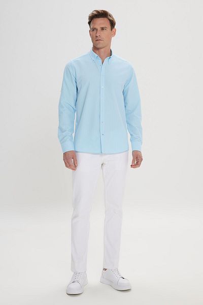 AC&Co / Altınyıldız Classics Tyrkysová košile Oxford Slim Fit - pružná, límeček na knoflíky, vzor Seersucker