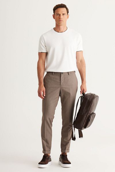 ALTINYILDIZ CLASSICS Ανδρικό παντελόνι Mink Slim Fit Slim Fit Πλαϊνή τσέπη ελαστική μέση κλασικό υφασμάτινο παντελόνι