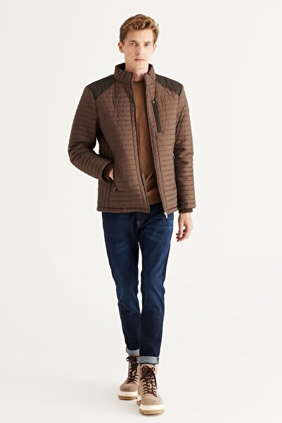 ALTINYILDIZ CLASSICS Erkek Kahverengi Standart Fit Normal Kesim Dik Yaka Desenli Mont