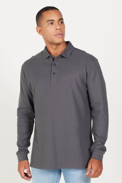 ALTINYILDIZ CLASSICS Мъжка антрацитна тънка тениска с тениска с поло яка, 100% памук с пчелна пита