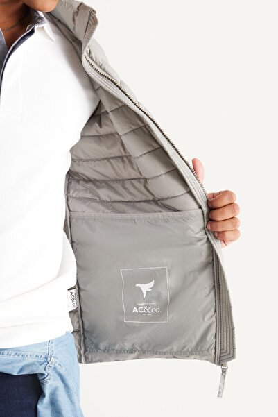 ALTINYILDIZ CLASSICS Erkek Gri Standart Fit Normal Kesim Dik Yaka Desenli Mont