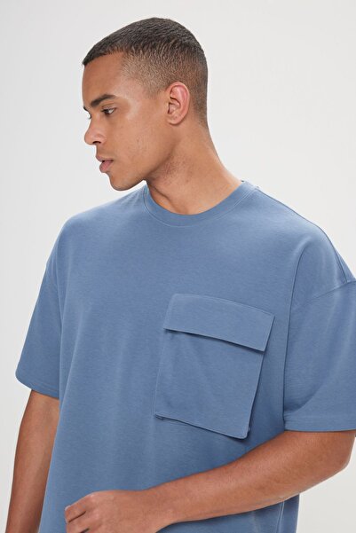 AC&Co / Altınyıldız Classics Ανδρικό μπλουζάκι Indigo Oversize Cotton Crew Neck