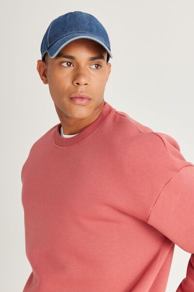 AC&Co / Altınyıldız Classics Pánská Coral Oversize, volný střih, 3 vlákna, bavlněná mikina s výstřihem a fleecem uvnitř