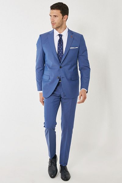 ALTINYILDIZ CLASSICS Costum clasic albastru pentru bărbați, din lână, slim fit, cu decolteu mono