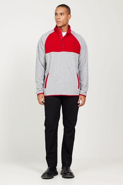 AC&Co / Altınyıldız Classics Herren-Fleece-Sweatshirt mit Standard-Passform und normalem Schnitt und gemustertem Bato-Kragen in G.melange-red