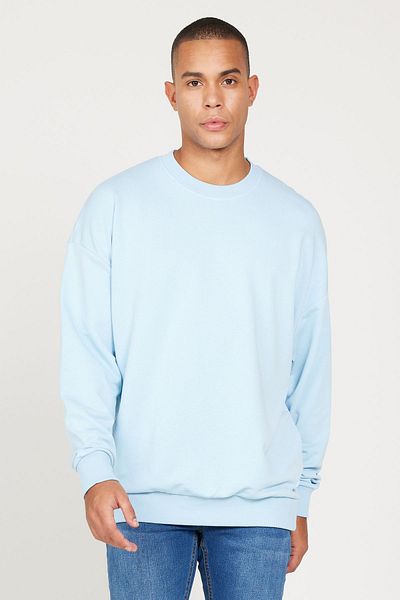 AC&Co / Altınyıldız Classics Men's Light Blue Oversize Loose Cut 3 Thread Crew Neck Cotton Sweatshirt