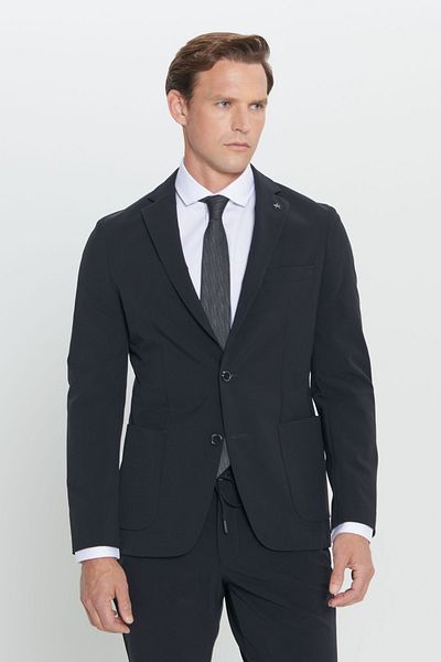 ALTINYILDIZ CLASSICS Pánský tmavý námořnický oblek Slim Fit Slim Fit Mono Collar Suit
