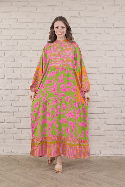 mervemoda فستان نسائي مقاس كبير - أزرار أمامية ونسيج