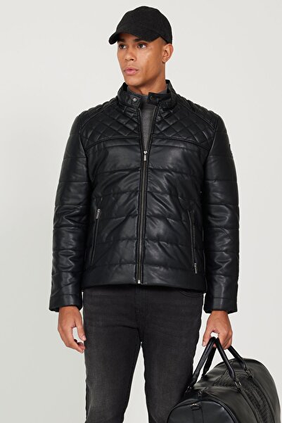 AC&Co / Altınyıldız Classics Erkek Siyah Standart Fit Normal Kesim Dik Yaka Mont