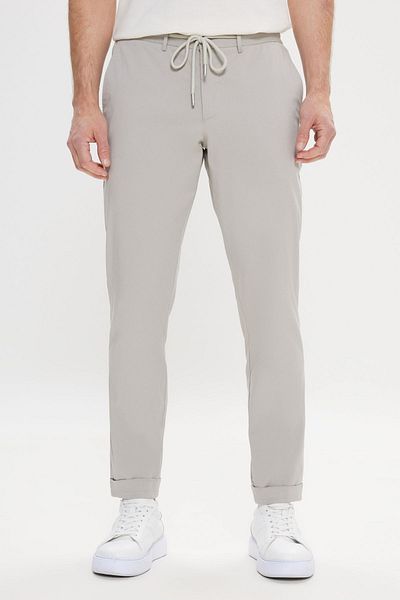 ALTINYILDIZ CLASSICS Men's Light Gray Slim Fit Slim Fit Side Pocket Patterned Elastic Waist Pants