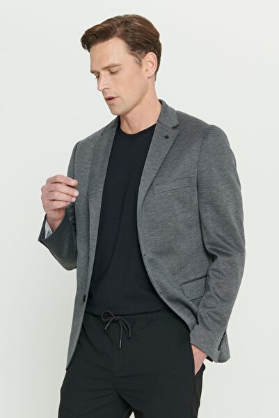 ALTINYILDIZ CLASSICS Men's Anthracite 360 All Direction Stretch Slim Fit Slim Fit Mono Collar Patterned Blazer Jacket