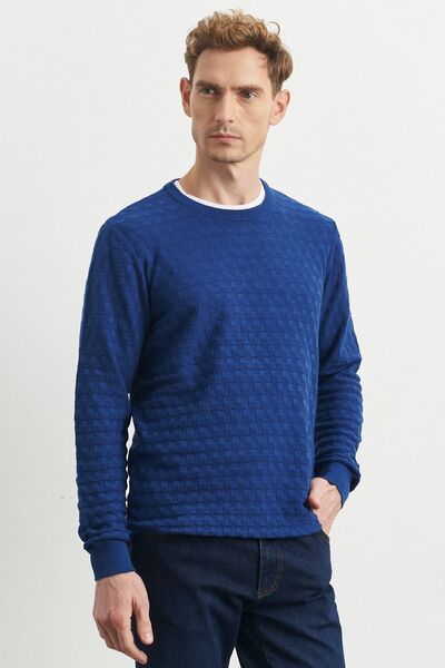 ALTINYILDIZ CLASSICS Erkek Indigo Standart Fit Normal Kesim Bisklet Yaka Dese...